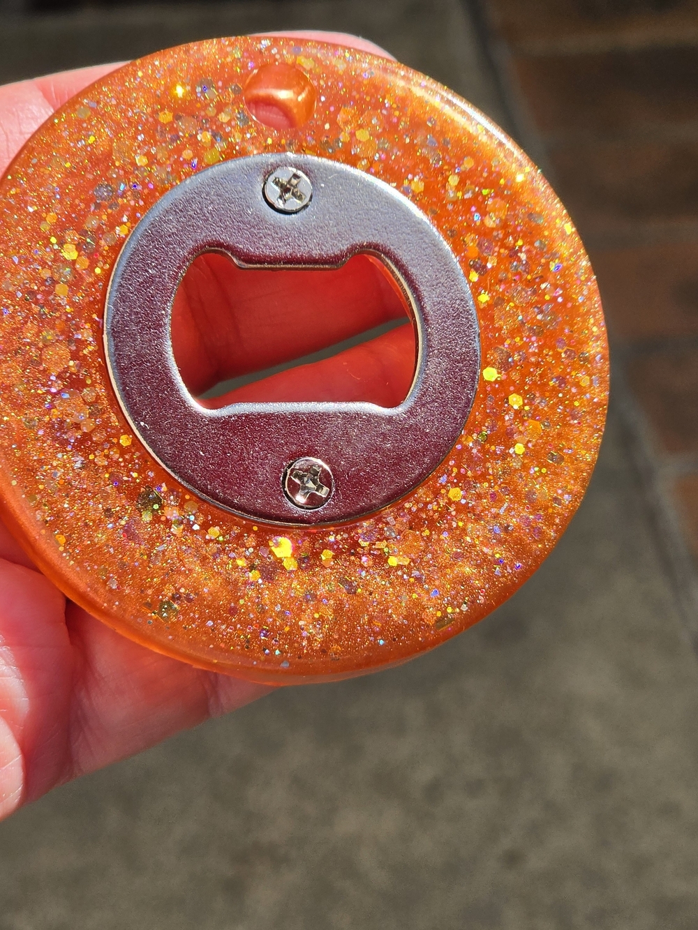 Hand Crafted Resin Orange Glitter Bottle Opener
